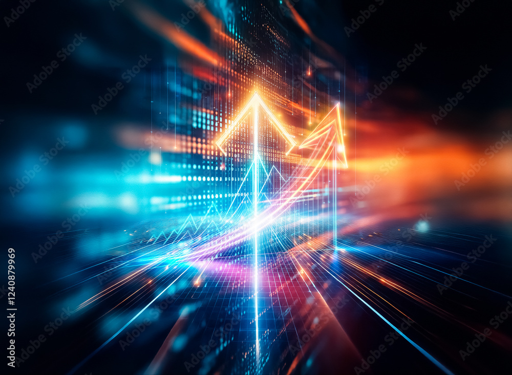 Aufkleber vibrant neon arrow and graph ascend against a dark background, symbolizing growth and success. the i