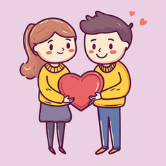 Cute Cartoon Couple Holding Heart vector illustration 