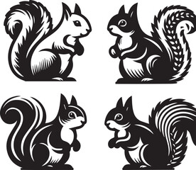 Squirrel vector in black and white