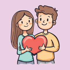 Cute Cartoon Couple Holding Heart vector illustration 