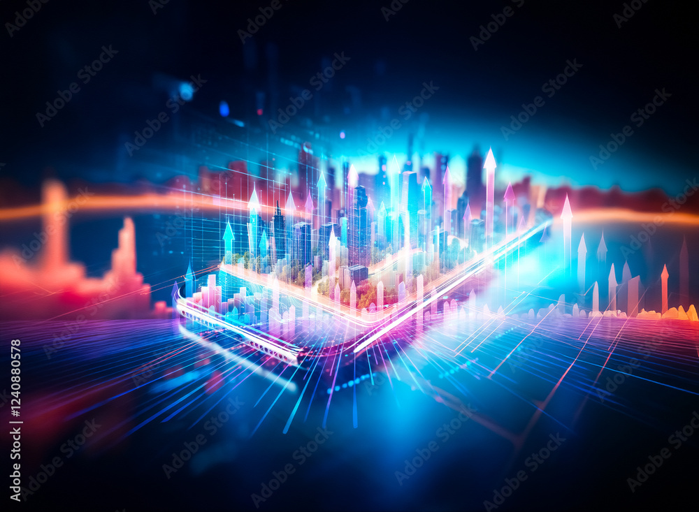 Poster a miniature cityscape sits on a smartphone screen, representing the concept of a mobile-accessible s