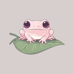 Cartoon frog with a bow sitting on a leaf vector illustration 