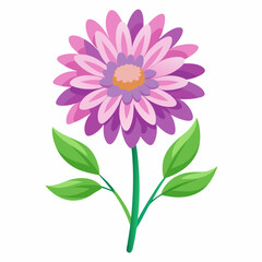 A vibrant, stylized flower with pink petals and green leaves, suitable for decoration.
