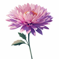 A vibrant, stylized flower illustration in shades of pink and purple with green leaves.