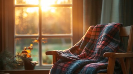 Cozy Rocking Chair by Window with Warm Sunset Light
