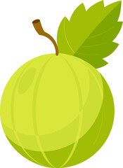 A stylized illustration of a green fruit with a leaf, representing freshness and nature.