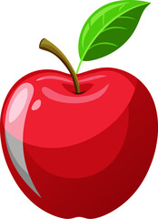A shiny red apple with a green leaf, symbolizing freshness and health.