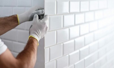 Installing White Ceramic Tiles on Wall