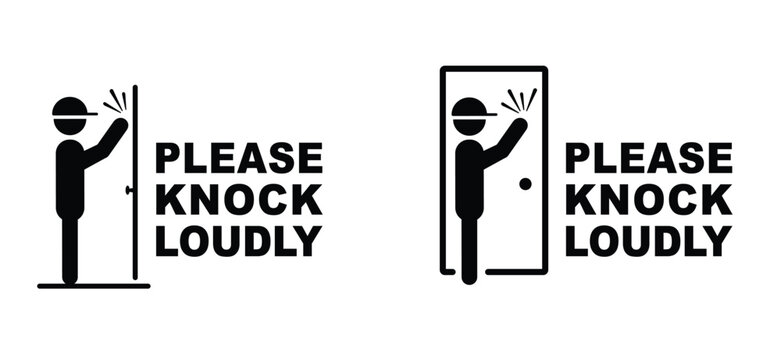 Cartoon please knock loudly, knock the door. Throb or knock the door loudly, before entering or knock and wait. Private, entering room