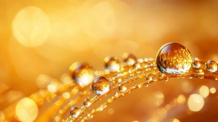 Golden Dew Drops on Plant Stem