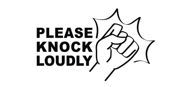 Cartoon please knock loudly, knock the door. Throb or knock the door loudly, before entering or knock and wait. Private, entering room