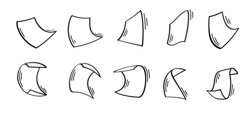 Cartoon empty paper blank or note leaf, leaflet or page. Curled letter or document, blank page flying papers. Paper sheet falling or falling down. Falling curl, loose soar of notes with curled edges.