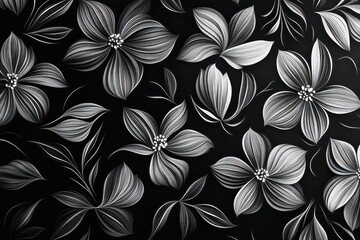 Monochrome floral pattern. Elegant grayscale flower design.