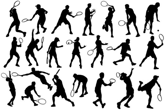 Collection of Tennis players silhouettes vector 