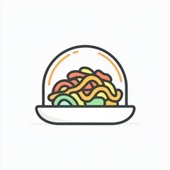 Colorful pasta dish under dome, restaurant food
