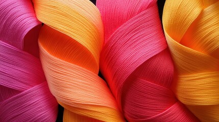 Vibrant Orange Pink and Red Textile Threads Background Texture