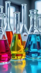 Vibrant Chemistry Lab With Colorful Liquids in Glass Beakers and Flasks