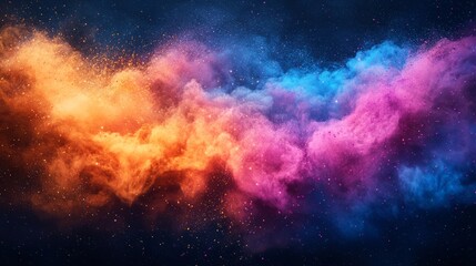 Naklejka premium Vibrant Explosion Of Color Resembling A Cosmic Nebula. Orange, Pink, And Blue Hues Create A Dynamic, Ethereal Scene.
