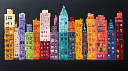 Colorful Cityscape Embroidery Art Stitch by Stitch Urban Scene