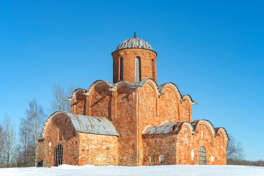 The ancient Church of the Transfiguration of the Savior on Kovalevo. Veliky Novgorod. Russia