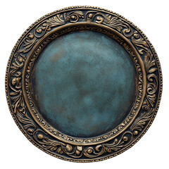Fototapeta premium A medieval plate with intricate engravings and an antique finish. A perfect addition to historical and rustic designs. Isolated on a transparent background.