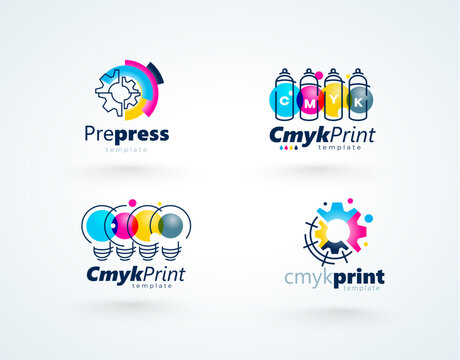 Set Logo Print. CMYK Ink Printing theme. Template design vector. White background.