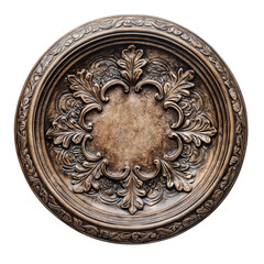 A medieval plate with intricate engravings and an antique finish. A perfect addition to historical and rustic designs. Isolated on a transparent background.