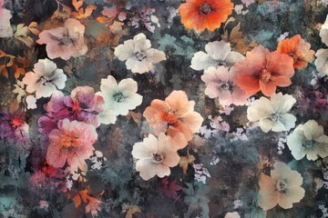 Watercolor floral pattern in muted tones.