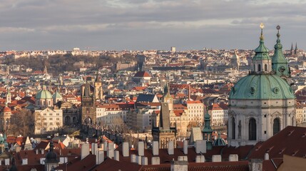 skyline aerial view of Prague old town, withCharles bridge