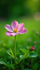 Fototapeta premium Blooming Primula vulgaris in a lush green meadow, landscape, garden, primula