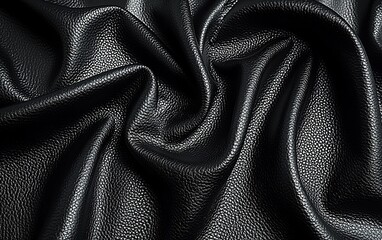 Fototapeta premium Black leather texture, draped fabric, studio shot, background, textile design