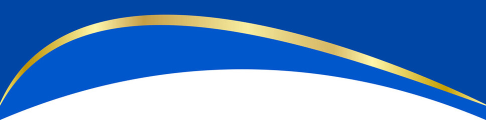 Fototapeta premium Abstract border shape for banner design. Header with golden section. Website page template. Top and separator modern element. Simple blue wavy horizontal menu for site.