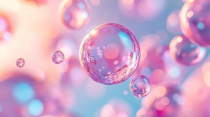 Colorful Soap Bubbles with Soft Background in Pastel Shades