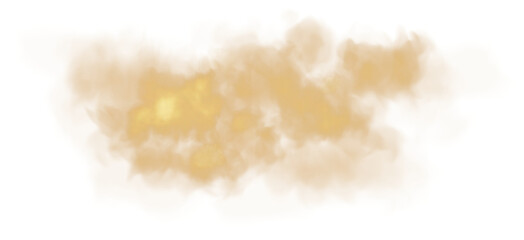 Bright Golden Smoke Cloud Illustration. Fantastic golden smoke. Magic smoke. Smog cloud on podium or stage. Fog vapor over ground or water surface, magic haze. Magic smoke, magic fog, golden steam. PN