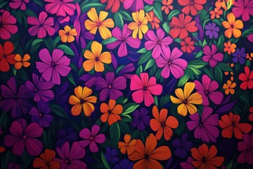 Vibrant floral artwork in bold colors.