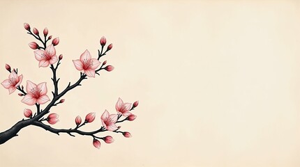 Delicate Peach Blossom Branch in Soft Pink and Red Tones with Asian Artistic Style with Copy Space
