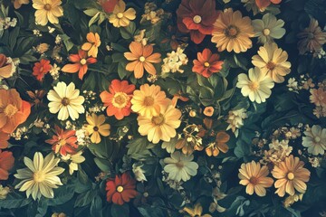 Vibrant floral tapestry in warm hues.