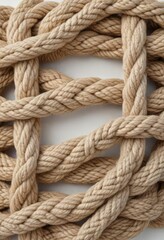 Obraz premium Square knot of hemp rope against a bright white background , square knot, woven, fabric