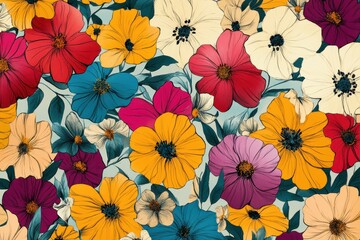 Vibrant floral pattern with bold colors.