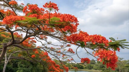Stunning peacock flower blooms in clusters, ornamental flowers, peacock flower cluster, delicate petals