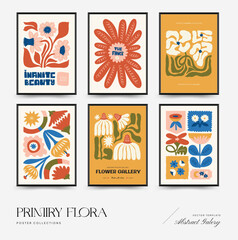 Abstract floral posters template. Modern trendy Matisse minimal style. Pink and blue colors. Hand drawn design for wallpaper, wall decor, print, postcard, cover, template, banner.