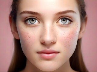 "Close-Up of Beautiful Girl with Skin Issues, Pimples, and Wrinkles"
