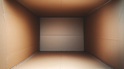 An open cardboard box with vertical deep walls viewed from the top.