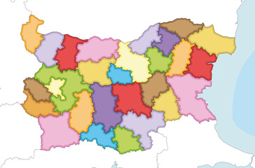 Obraz premium Vector illustrated regional blank map of Bulgaria with provinces and administrative divisions, and neighbouring countries and territories. Editable and clearly labeled layers.