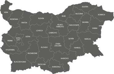 Vector regional map of Bulgaria with provinces or territories and administrative divisions. Editable and clearly labeled layers.