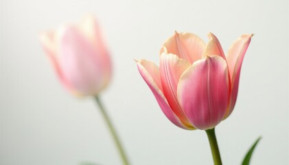 Naklejka premium Tulip petals unfurl against a soft white backdrop, white, bloom, tulip petals