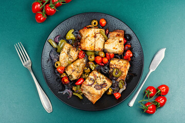 Oven baked mackerel.