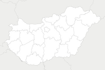 Fototapeta premium Vector regional blank map of Hungary with counties and administrative divisions, and neighbouring countries and territories. Editable and clearly labeled layers.