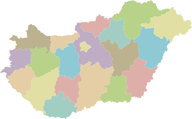 Fototapeta premium Vector regional blank map of Hungary with counties or territories and administrative divisions. Editable and clearly labeled layers.