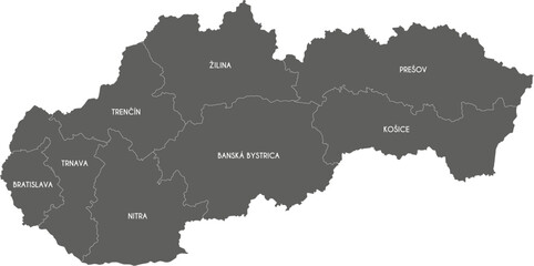 Obraz premium Vector map of Slovakia or Slovak Republic with regions or territories and administrative divisions. Editable and clearly labeled layers.